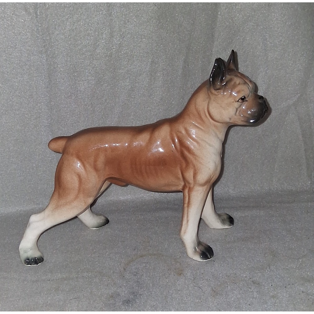 Vintage Boxer Dog Figurine CeramicStanding Dog Statue Glossy Glaze 7 1/2 Tall